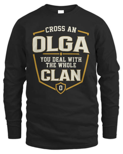 OLGA NT1-K008 Cross A/An NAME, You Deal With the Whole Clan | Personalized Vintage T-Shirt - Men's Long Sleeved T-Shirt - Black