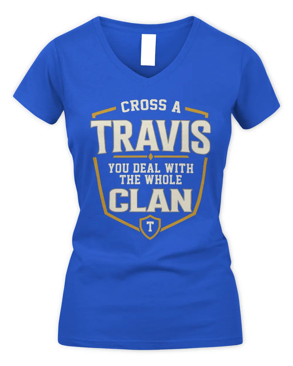 TRAVIS NT1-K008 Cross A/An NAME, You Deal With the Whole Clan | Personalized Vintage T-Shirt - Women's V-Neck T-Shirt - Royal