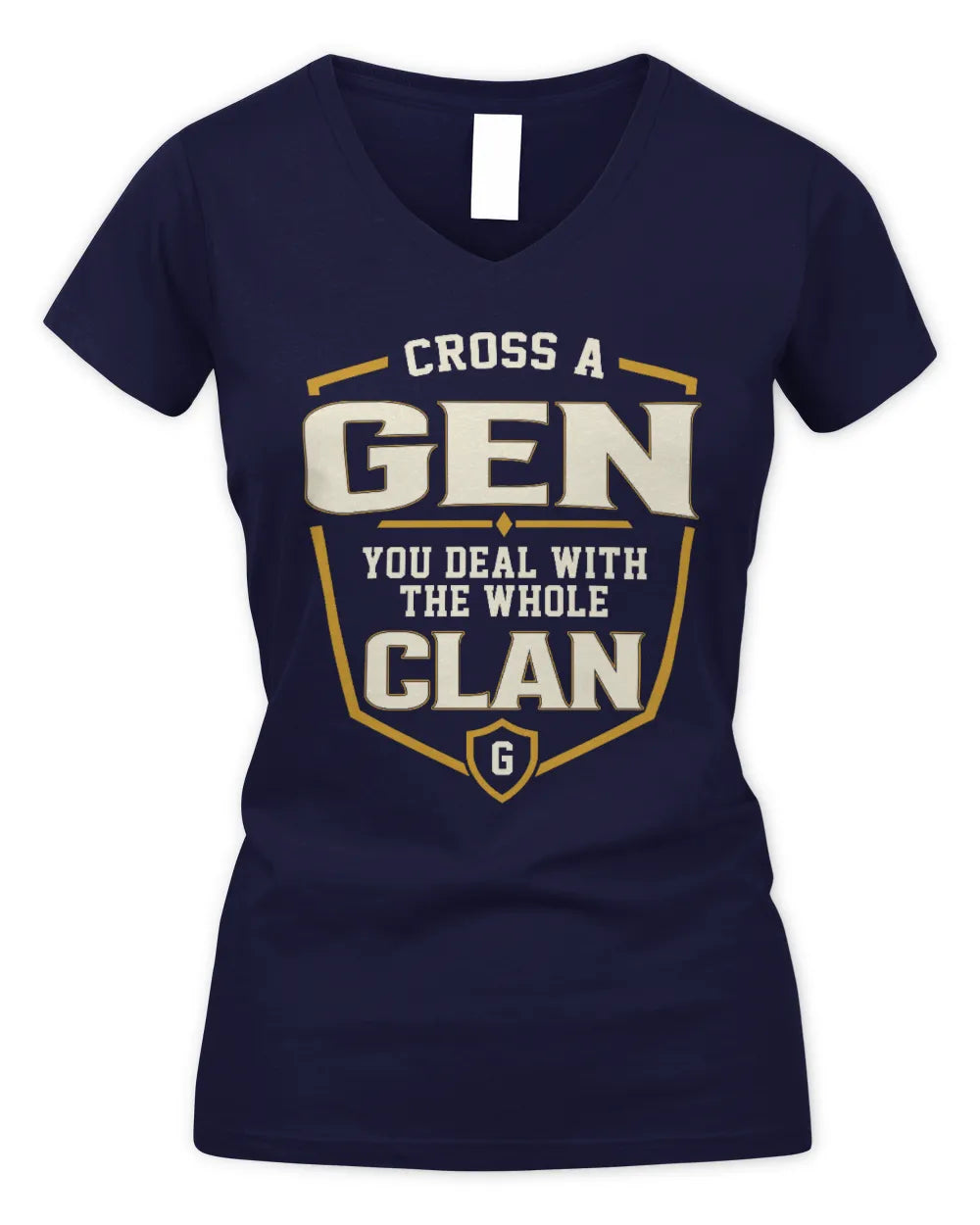 GEN NT1-K008 Cross A/An NAME, You Deal With the Whole Clan | Personalized Vintage T-Shirt - Women's V-Neck T-Shirt - Navy