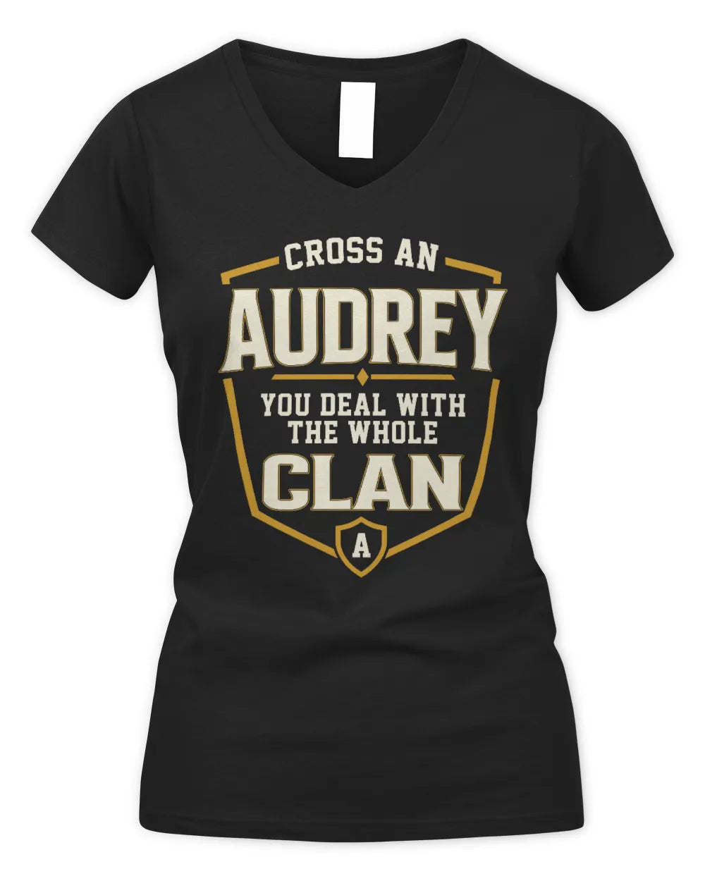 AUDREY NT1-K008 Cross A/An NAME, You Deal With the Whole Clan | Personalized Vintage T-Shirt - Women's V-Neck T-Shirt - Black