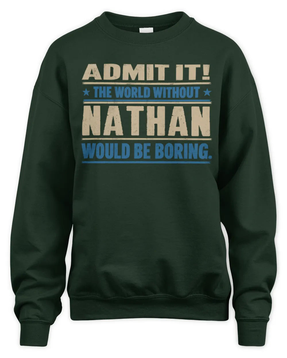 NATHAN TP68-K2-968 – Personalized Funny Quote Apparel “The World Without NAME Would Be Boring” - Unisex Sweatshirt - Forest Green