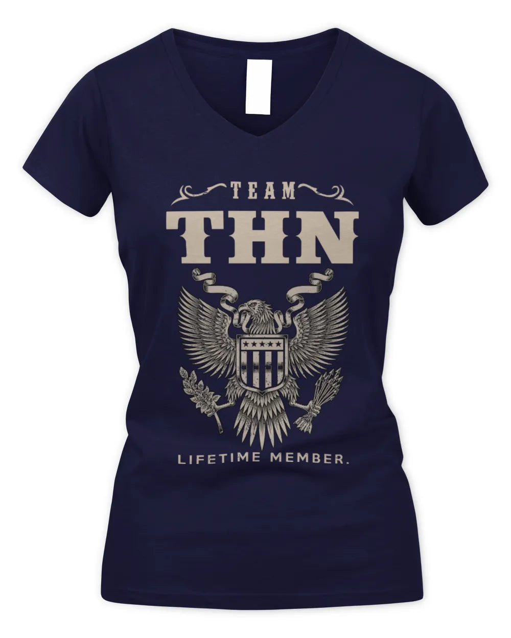THN TP06-K82 – Personalized Classic Style Apparel “Team NAME Lifetime Member” - Women's V-Neck T-Shirt - Navy