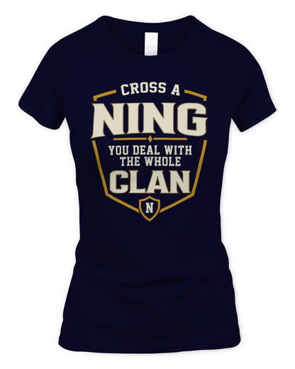 NING NT1-K008 Cross A/An NAME, You Deal With the Whole Clan | Personalized Vintage T-Shirt - Women's Standard T-Shirt - Navy