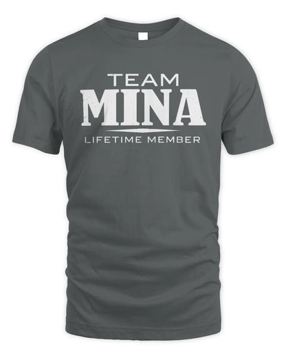 MINA BL62-K4-128 - Personalized “Team NAME Lifetime Member” - Unisex Standard T-Shirt - Charcoal