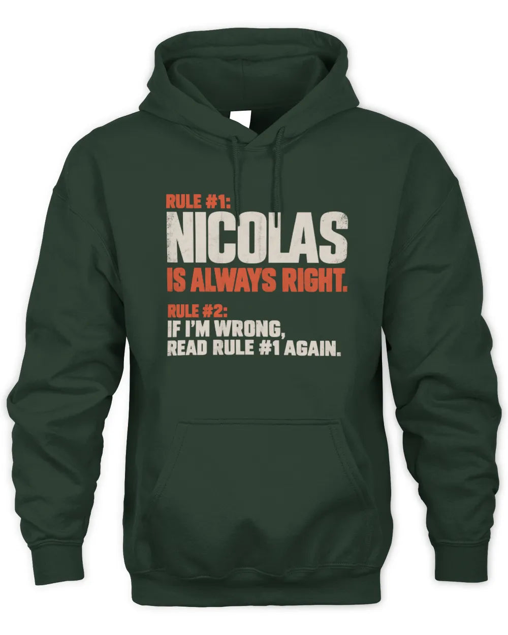NICOLAS NP1-H006 - Always Right Personalized Name T-Shirt – Funny Custom Name Shirt - Unisex Hoodie - Forest Green