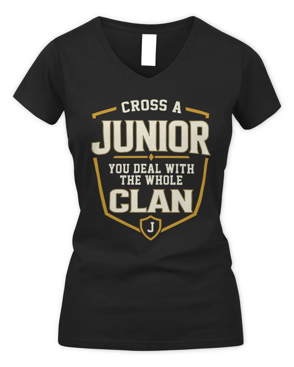 JUNIOR NT1-K008 Cross A/An NAME, You Deal With the Whole Clan | Personalized Vintage T-Shirt - Women's V-Neck T-Shirt - Black