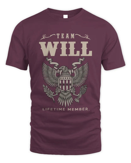 WILL TP06-K82 – Personalized Classic Style Apparel “Team NAME Lifetime Member” - Unisex Standard T-Shirt - Maroon