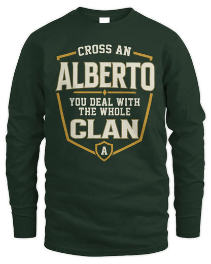 ALBERTO NT1-K008 Cross A/An NAME, You Deal With the Whole Clan | Personalized Vintage T-Shirt - Men's Long Sleeved T-Shirt - Forest Green