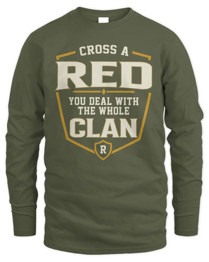 RED NT1-K008 Cross A/An NAME, You Deal With the Whole Clan | Personalized Vintage T-Shirt - Men's Long Sleeved T-Shirt - Military Green
