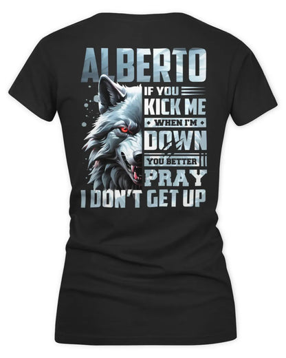 ALBERTO AP62-K4-666 - Personalized Fierce Wolf Quote Apparel “If You Kick Me When I’m Down, You Better Pray I Don’t Get Up” - Women's V-Neck T-Shirt - Black