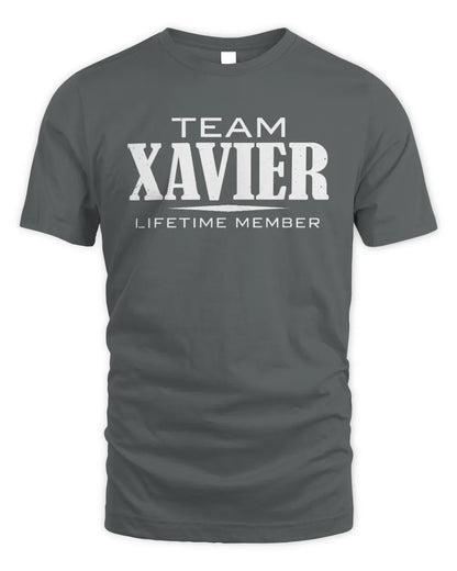 XAVIER BL62-K4-128 - Personalized “Team NAME Lifetime Member” - Unisex Standard T-Shirt - Charcoal