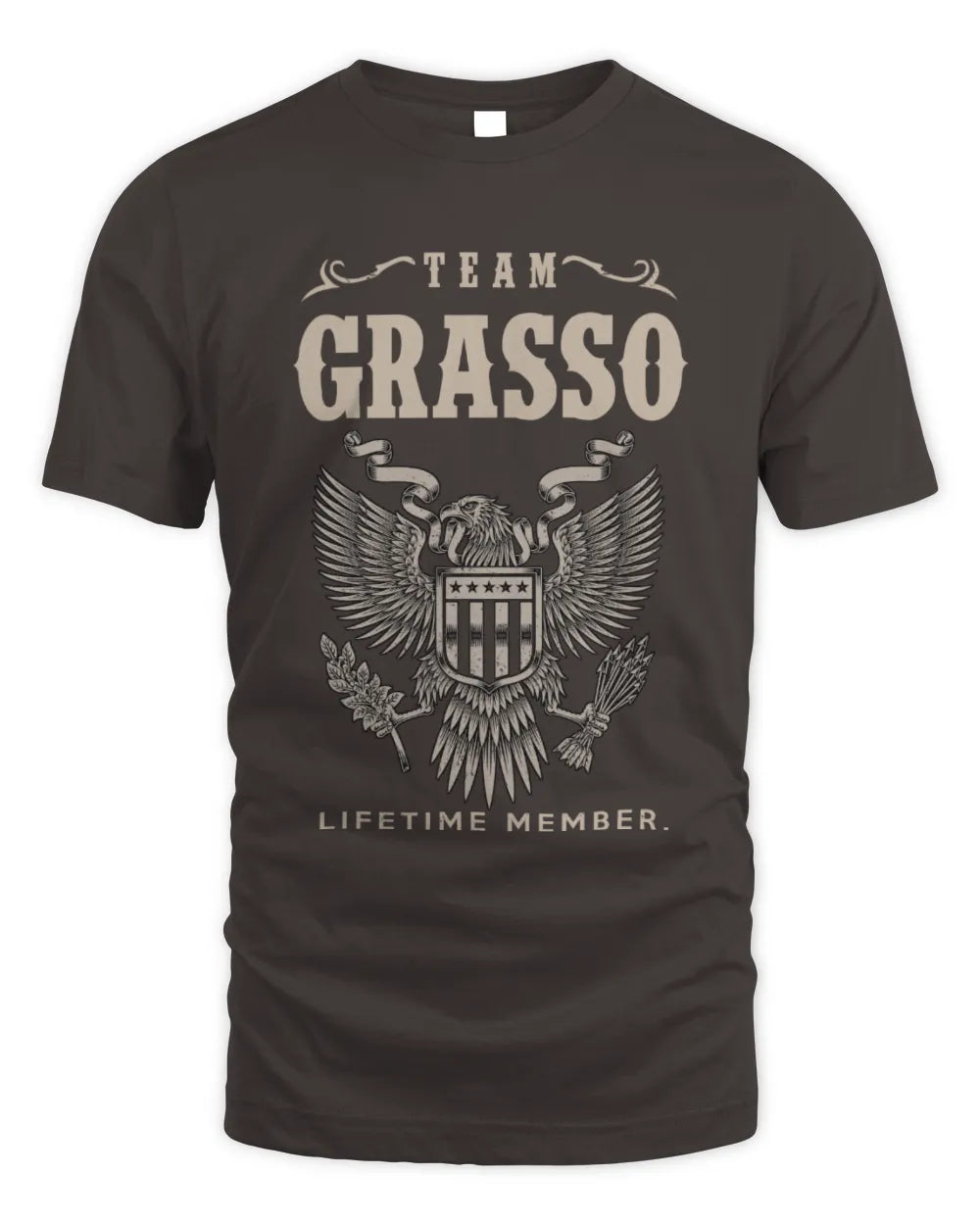GRASSO TP06-K82 – Personalized Classic Style Apparel “Team NAME Lifetime Member” - Unisex Standard T-Shirt - Dark Chocolate