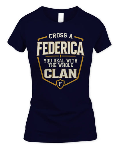 FEDERICA NT1-K008 Cross A/An NAME, You Deal With the Whole Clan | Personalized Vintage T-Shirt - Women's Standard T-Shirt - Navy