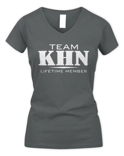 KHN BL62-K4-128 - Personalized “Team NAME Lifetime Member” - Women's V-Neck T-Shirt - Charcoal