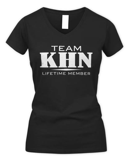 KHN BL62-K4-128 - Personalized “Team NAME Lifetime Member” - Women's V-Neck T-Shirt - Black