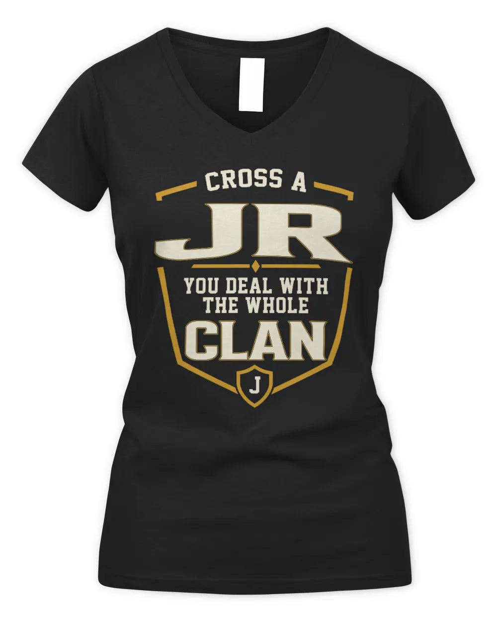 JR NT1-K008 Cross A/An NAME, You Deal With the Whole Clan | Personalized Vintage T-Shirt - Women's V-Neck T-Shirt - Black