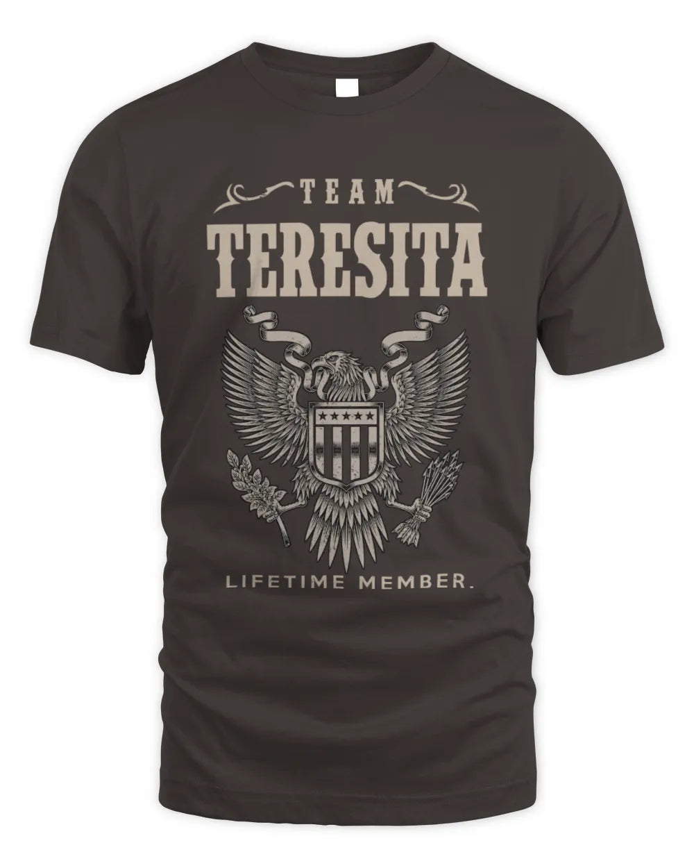 TERESITA TP06-K82 – Personalized Classic Style Apparel “Team NAME Lifetime Member” - Unisex Standard T-Shirt - Dark Chocolate