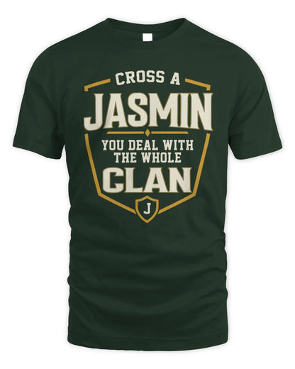 JASMIN NT1-K008 Cross A/An NAME, You Deal With the Whole Clan | Personalized Vintage T-Shirt - Unisex Standard T-Shirt - Forest Green