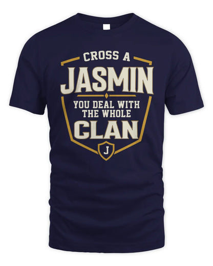 JASMIN NT1-K008 Cross A/An NAME, You Deal With the Whole Clan | Personalized Vintage T-Shirt - Unisex Standard T-Shirt - Navy