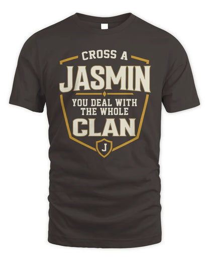 JASMIN NT1-K008 Cross A/An NAME, You Deal With the Whole Clan | Personalized Vintage T-Shirt - Unisex Standard T-Shirt - Dark Chocolate