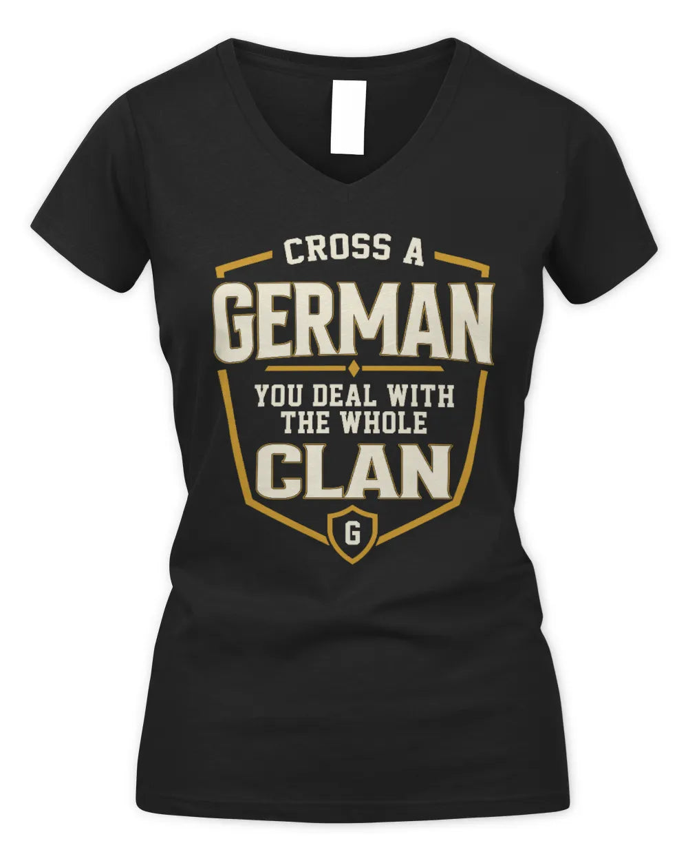 GERMAN NT1-K008 Cross A/An NAME, You Deal With the Whole Clan | Personalized Vintage T-Shirt - Women's V-Neck T-Shirt - Black