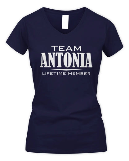 ANTONIA BL62-K4-128 - Personalized “Team NAME Lifetime Member” - Women's V-Neck T-Shirt - Navy