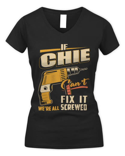 CHIE TP22-K4-228 - Personalized Handyman T-Shirt “If AARON Can’t Fix It, We’re All Screwed” - Women's V-Neck T-Shirt - Black