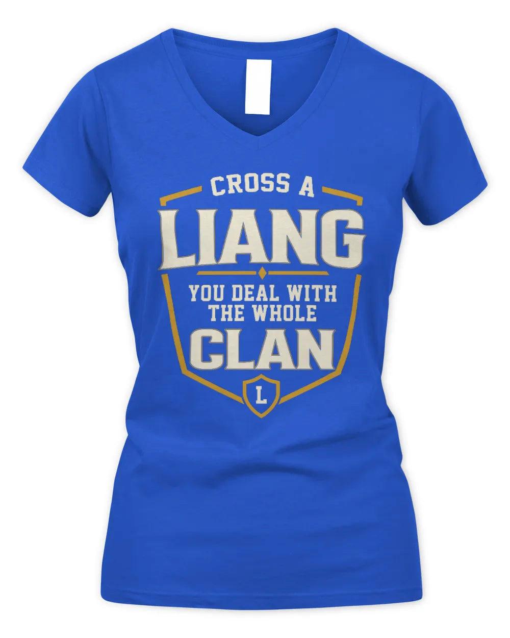 LIANG NT1-K008 Cross A/An NAME, You Deal With the Whole Clan | Personalized Vintage T-Shirt - Women's V-Neck T-Shirt - Royal