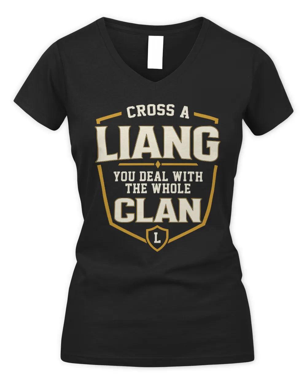 LIANG NT1-K008 Cross A/An NAME, You Deal With the Whole Clan | Personalized Vintage T-Shirt - Women's V-Neck T-Shirt - Black