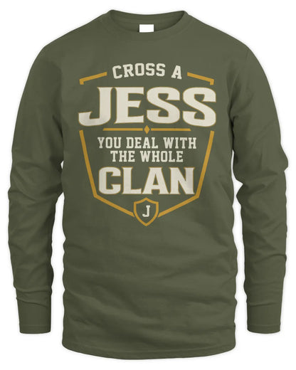 JESS NT1-K008 Cross A/An NAME, You Deal With the Whole Clan | Personalized Vintage T-Shirt - Men's Long Sleeved T-Shirt - Military Green