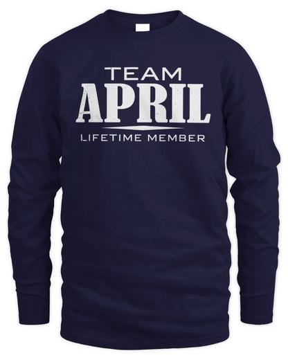 APRIL BL62-K4-128 - Personalized “Team NAME Lifetime Member” - Men's Long Sleeved T-Shirt - Navy