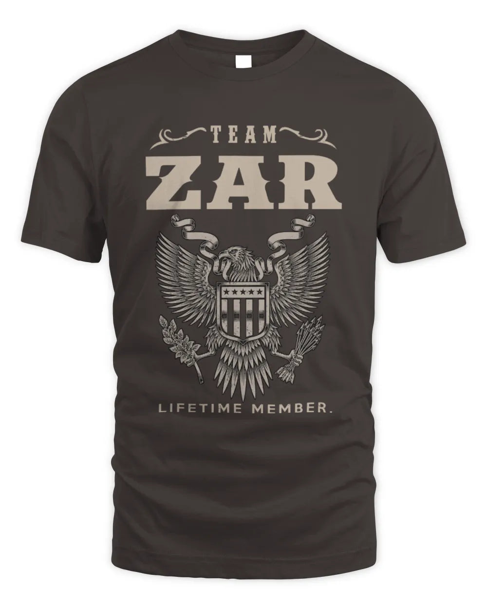 ZAR TP06-K82 – Personalized Classic Style Apparel “Team NAME Lifetime Member” - Unisex Standard T-Shirt - Dark Chocolate