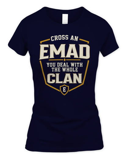 EMAD NT1-K008 Cross A/An NAME, You Deal With the Whole Clan | Personalized Vintage T-Shirt - Women's Standard T-Shirt - Navy