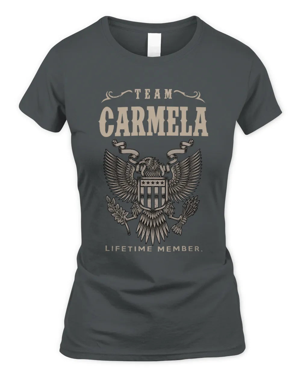 CARMELA TP06-K82 – Personalized Classic Style Apparel “Team NAME Lifetime Member” - Women's Standard T-Shirt - Charcoal