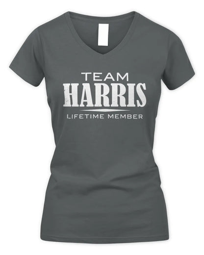 HARRIS BL62-K4-128 - Personalized “Team NAME Lifetime Member” - Women's V-Neck T-Shirt - Charcoal