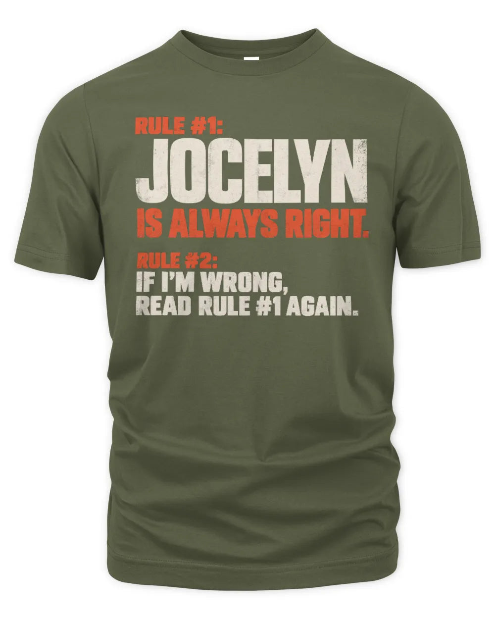 JOCELYN NP1-H006 - Always Right Personalized Name T-Shirt – Funny Custom Name Shirt - Unisex Standard T-Shirt - Military Green