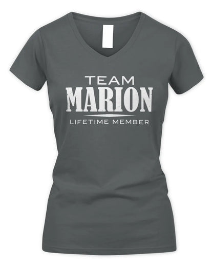 MARION BL62-K4-128 - Personalized “Team NAME Lifetime Member” - Women's V-Neck T-Shirt - Charcoal