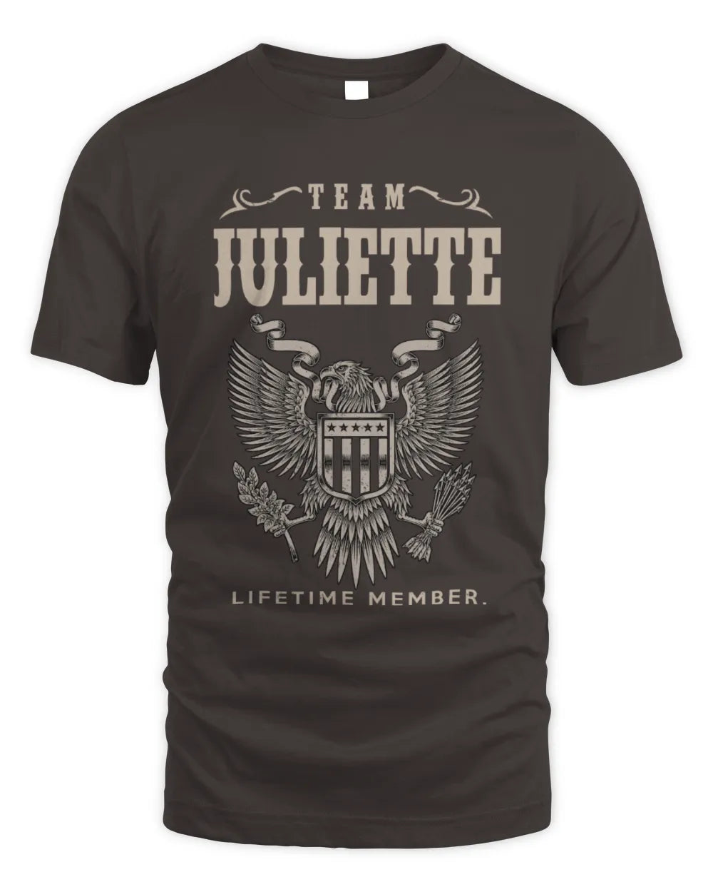 JULIETTE TP06-K82 – Personalized Classic Style Apparel “Team NAME Lifetime Member” - Unisex Standard T-Shirt - Dark Chocolate