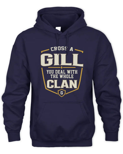 GILL NT1-K008 Cross A/An NAME, You Deal With the Whole Clan | Personalized Vintage T-Shirt - Unisex Hoodie - Navy