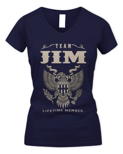 JIM TP06-K82 – Personalized Classic Style Apparel “Team NAME Lifetime Member” - Women's V-Neck T-Shirt - Navy