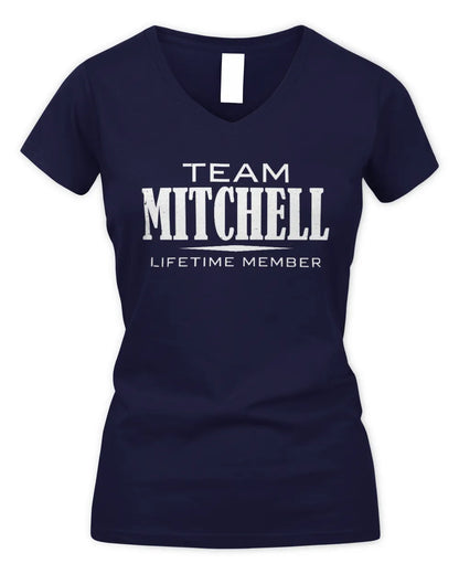 MITCHELL BL62-K4-128 - Personalized “Team NAME Lifetime Member” - Women's V-Neck T-Shirt - Navy