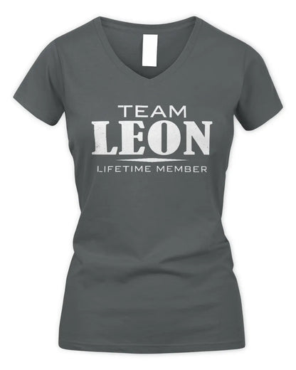 LEON BL62-K4-128 - Personalized “Team NAME Lifetime Member” - Women's V-Neck T-Shirt - Charcoal