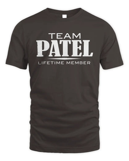 PATEL BL62-K4-128 - Personalized “Team NAME Lifetime Member” - Unisex Standard T-Shirt - Dark Chocolate