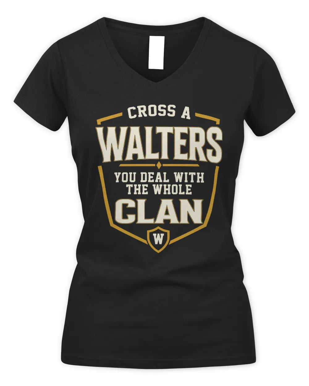 WALTERS NT1-K008 Cross A/An NAME, You Deal With the Whole Clan | Personalized Vintage T-Shirt - Women's V-Neck T-Shirt - Black