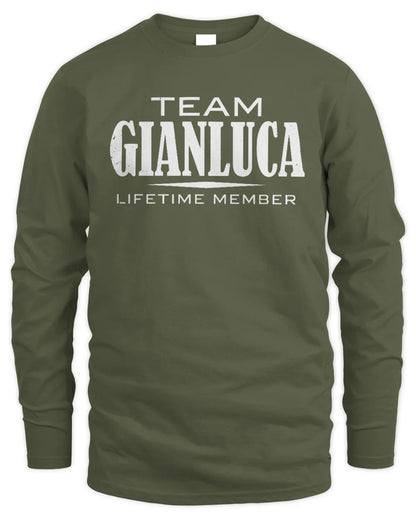 GIANLUCA BL62-K4-128 - Personalized “Team NAME Lifetime Member” - Men's Long Sleeved T-Shirt - Military Green