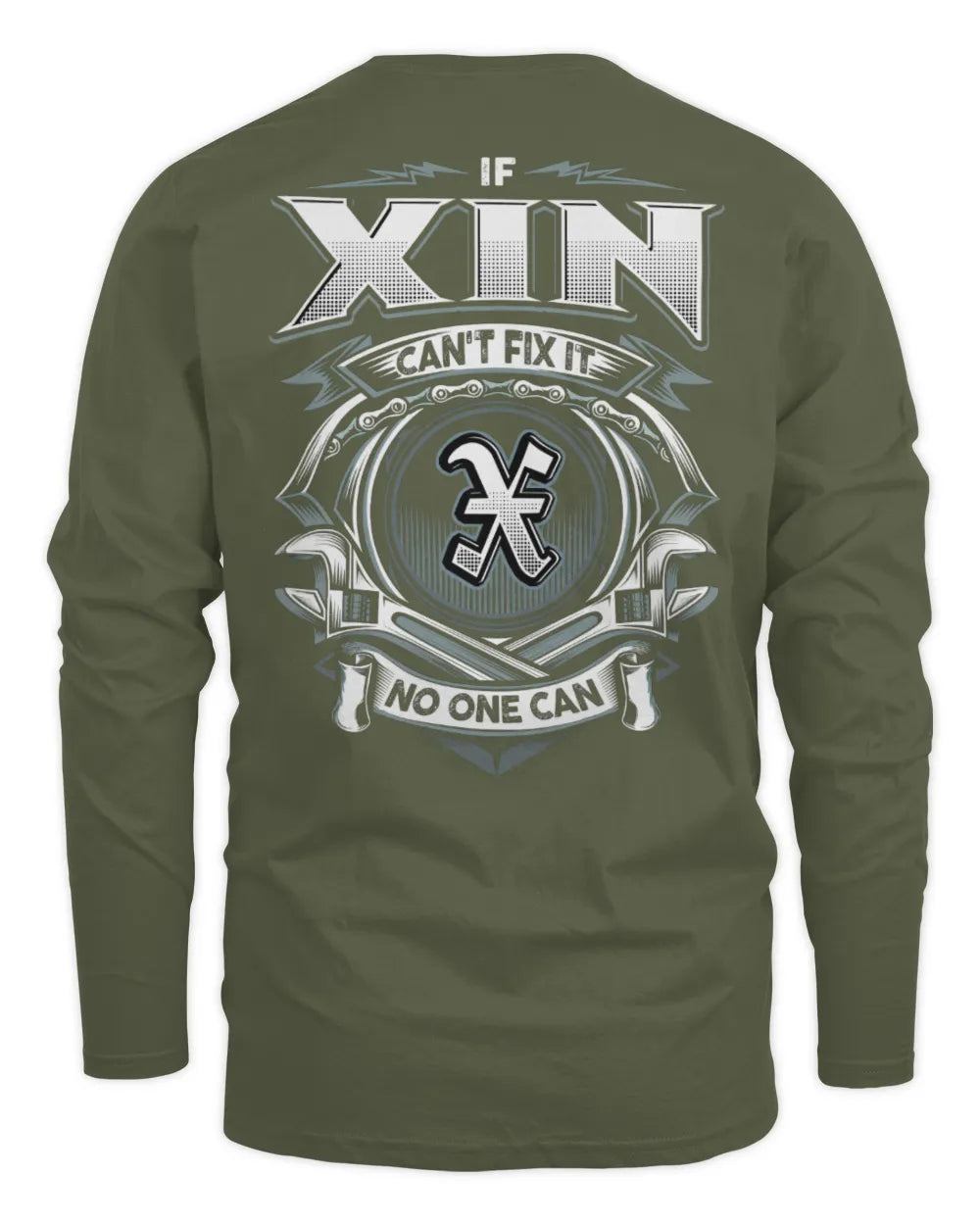 XIN AP81-K4-626 - Personalized Ahmed Quote Apparel “If Ahmed Can't Fix It, No One Can” - Men's Long Sleeved T-Shirt - Military Green
