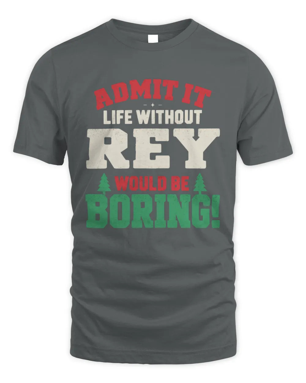 REY P5 TH08 Christmas T-Shirt – “Life Without NAME Would Be Boring” - Unisex Standard T-Shirt - Charcoal