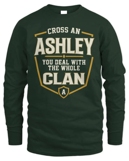 ASHLEY NT1-K008 Cross A/An NAME, You Deal With the Whole Clan | Personalized Vintage T-Shirt - Men's Long Sleeved T-Shirt - Forest Green