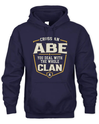 ABE NT1-K008 Cross A/An NAME, You Deal With the Whole Clan | Personalized Vintage T-Shirt - Unisex Hoodie - Navy