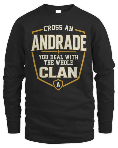 ANDRADE NT1-K008 Cross A/An NAME, You Deal With the Whole Clan | Personalized Vintage T-Shirt - Men's Long Sleeved T-Shirt - Black
